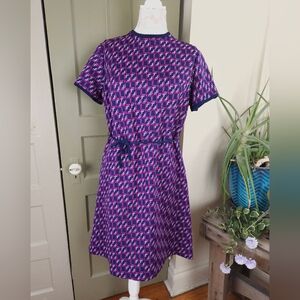Jaree Classics Vintage 60s Navy Purple Geometric Double Knit Dress Women's S/M